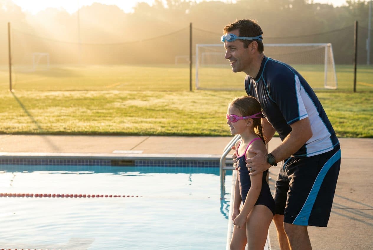 A member and child at the club pool