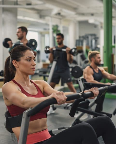 Members training on a club gym floor