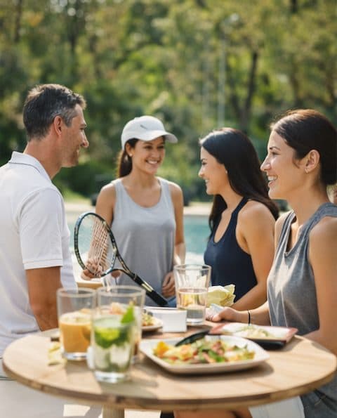 Members socialising over food at a club