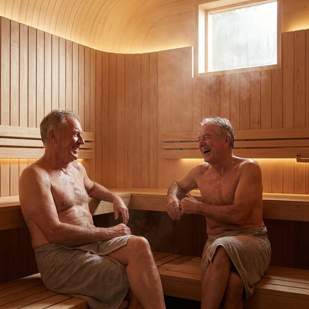 Members relaxing in a club sauna